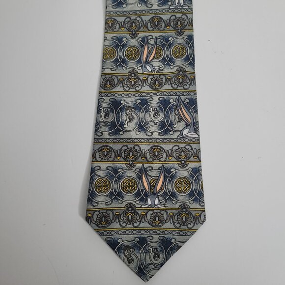 Looney Tunes Mania Hidden Bugs Bunny Neck Tie Cartoons 1995 Vintage Silver - Picture 3 of 8